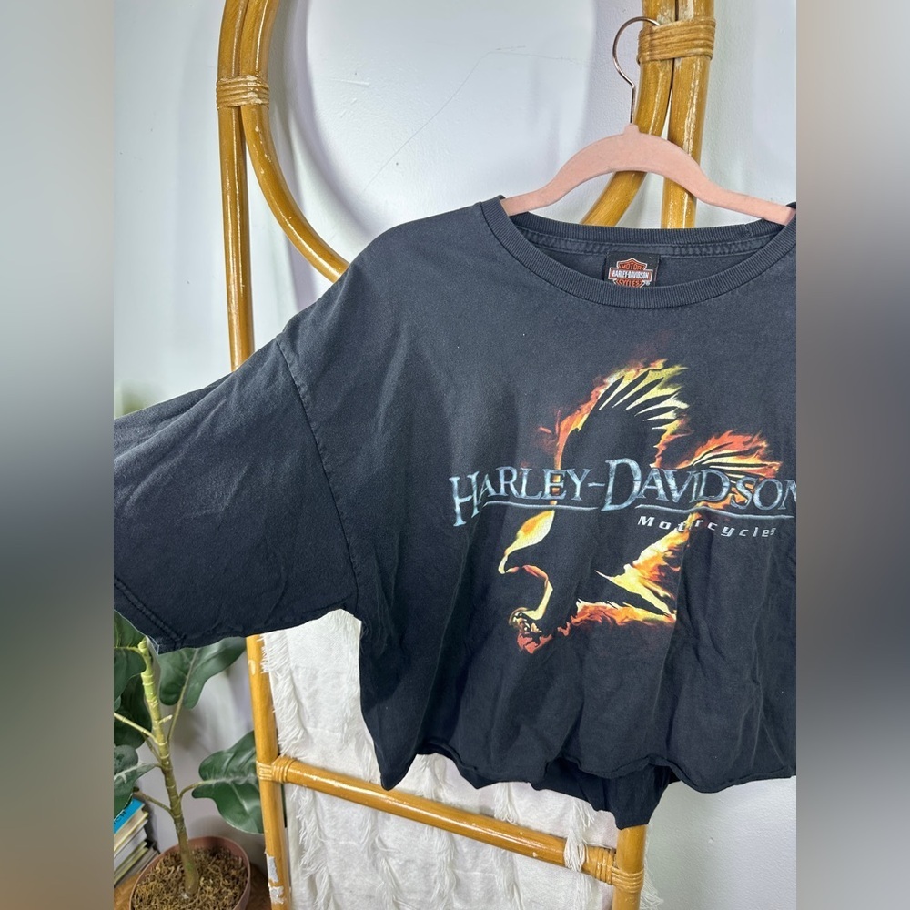 Harley Davidson Black Cropped T Shirt sz XL - Picture 2 of 5